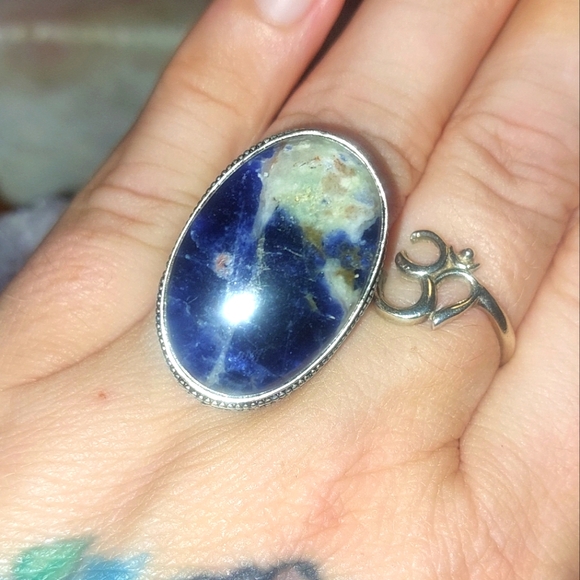 Sodalite High Bezel Ring Size 8 - Picture 1 of 7